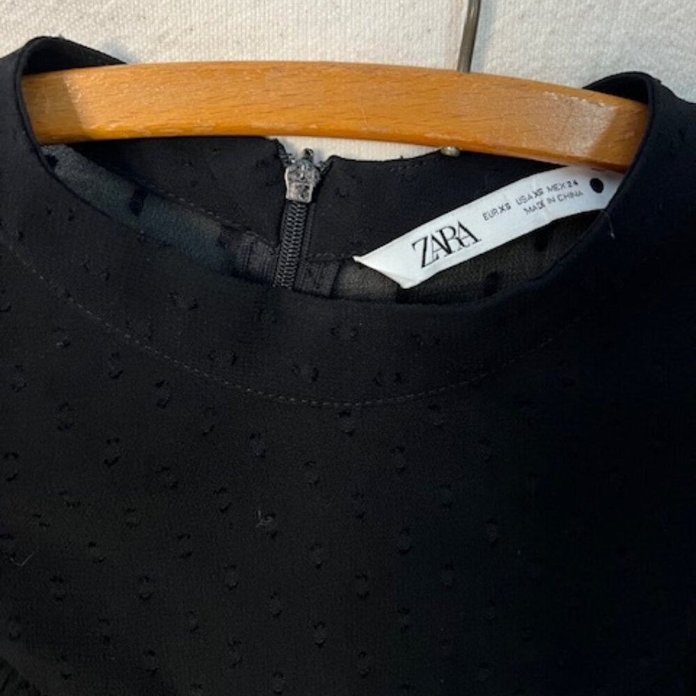 Zara Black Baby Doll Sheer Mini Dress Ruffle Front & Long Sleeves - Picture 2 of 8